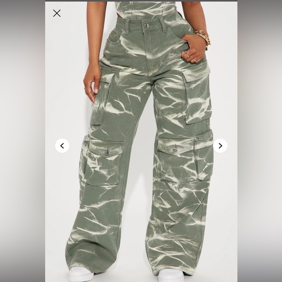 Green and White Cargo Pants - Picture 2 of 4